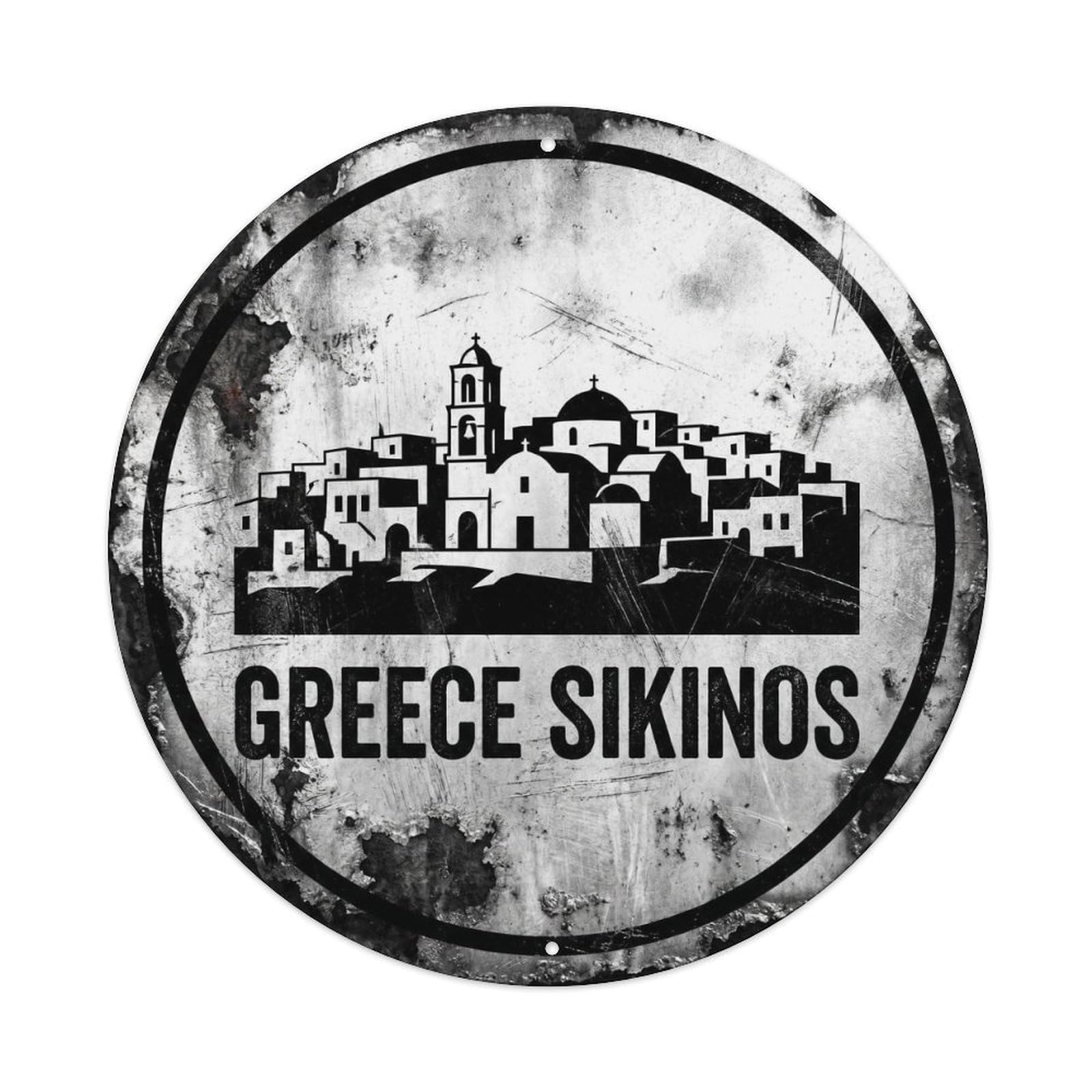 Sikinos Monastery Greek High Contrast Historic Landmark Metal Tin Sign