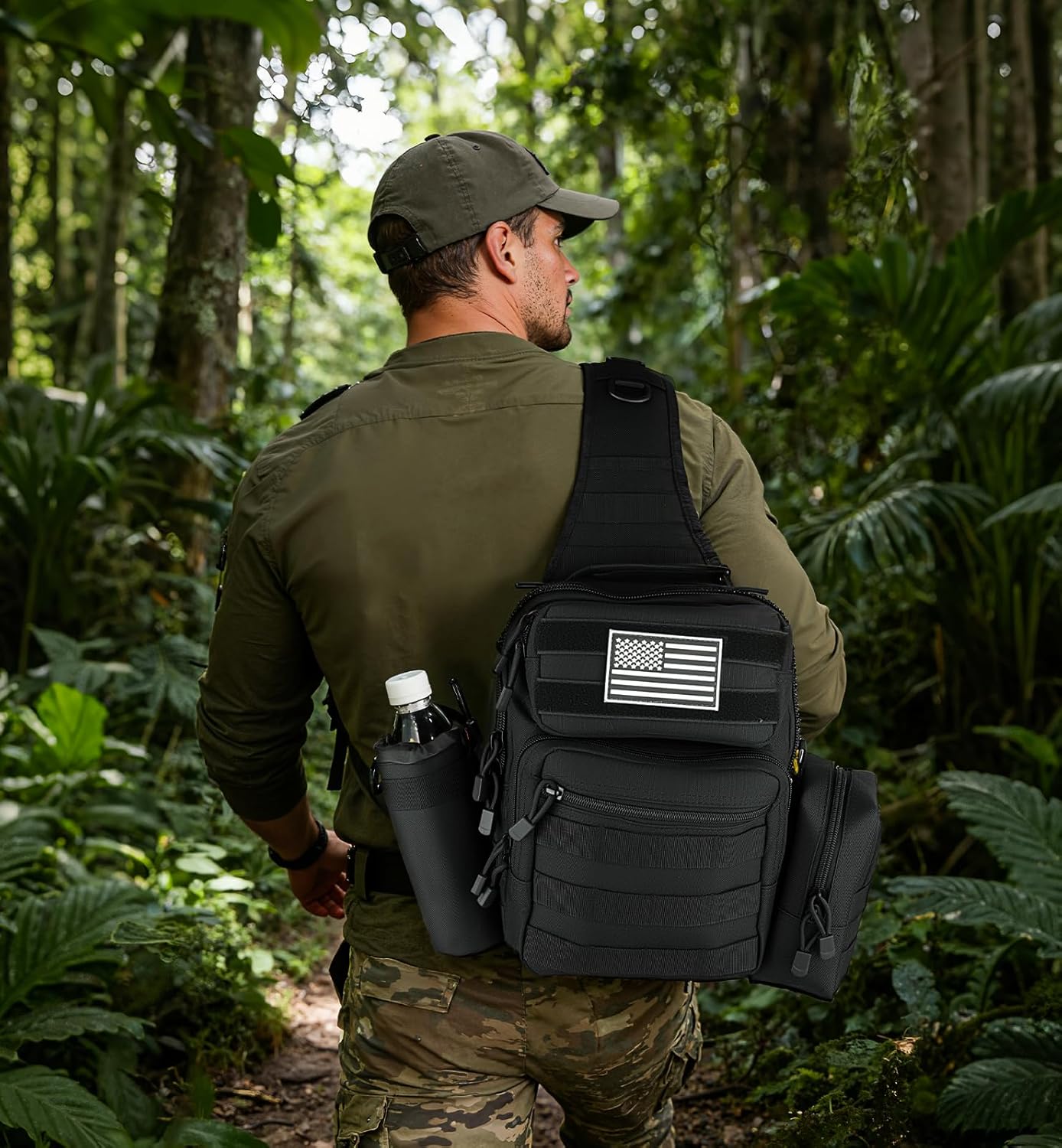 Tactical Sling Bag for Men with Detachable Water Bottle Holder & Small Utility Pouc... - Image 2