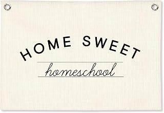 FFXTKX Homeschool Decor, Home Sweet Homeschool Wall Banner | Neutral Striped Wall Classroom Wall Banner for Kids Boy Girl Nursery Room Bedroom Playroom Classroom Decor