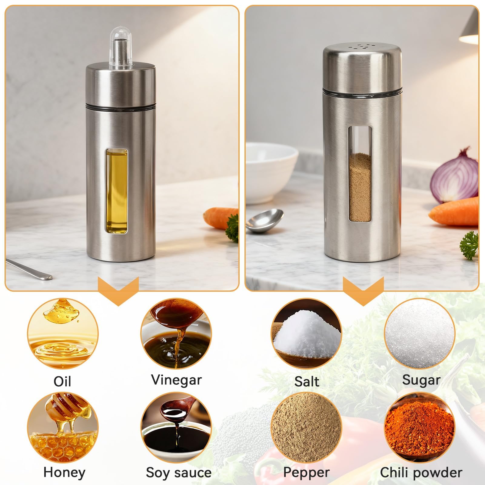 Set Dispenser Per Olio E Aceto, Set Oliera Per Olio E Aceto, Set Dispenser Per Olio E Aceto, Sale E Pepe, Set Bottiglia Per Oliera Per Olio E Aceto, Sale E Pepe, Dispenser Per Spezie in Acciaio Inossi