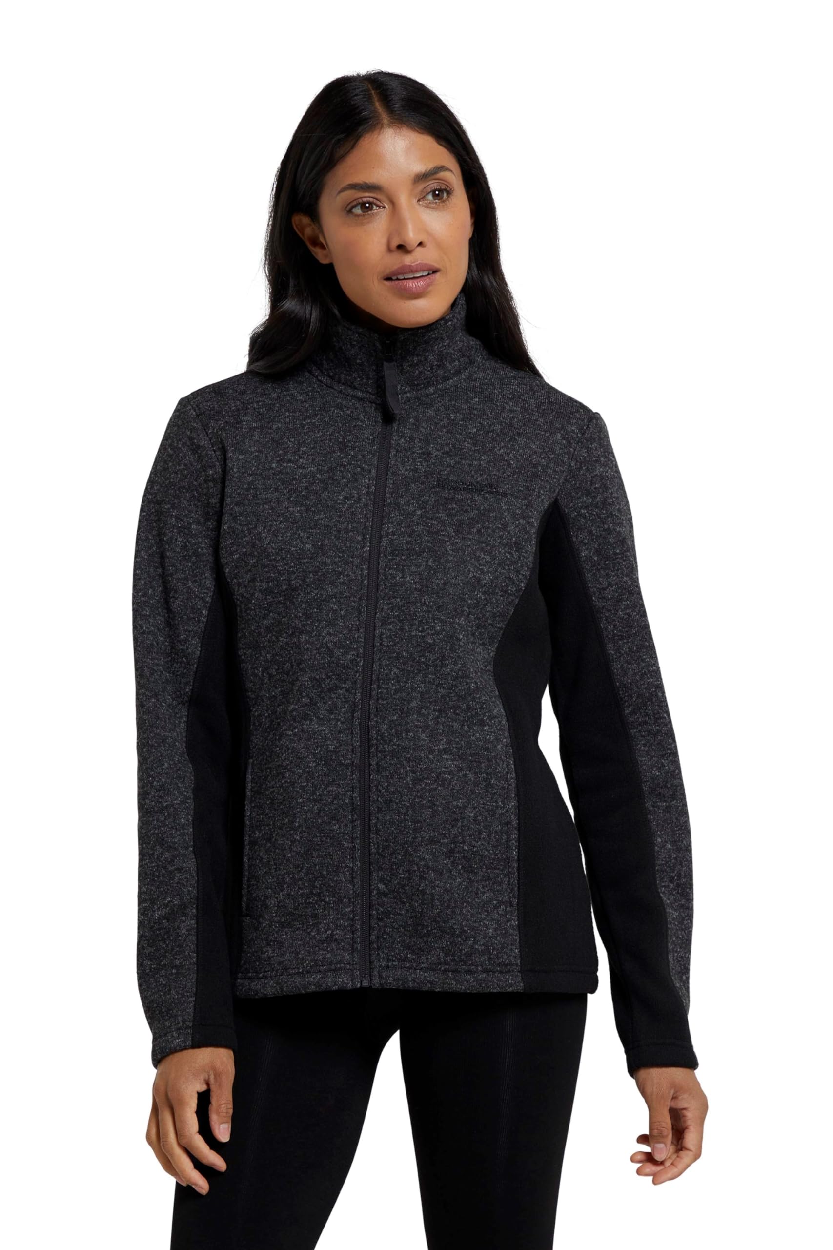Mountain Warehouse Women's Jet Black Idris Panelled Fleece Jacket -Warm Coat, Lightweight With Breathable Front Pockets - For Spring Summer, Camping, Outdoors, Travelling & Hiking Size 12