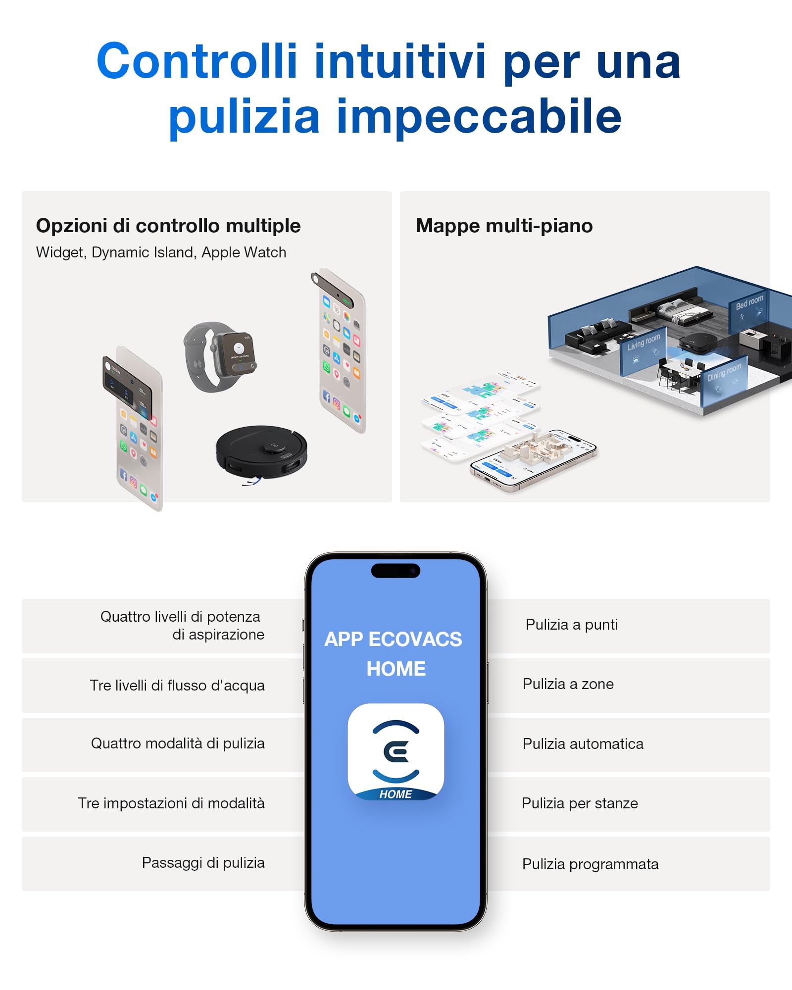 ECOVACS DEEBOT T30e OMNI Robot aspirapolvere lavapavimenti, 25.000 Pa, ZeroTangle 3.0, spazzola later. ARClean, spazzola princip. tripla V, stazione OMNI svuot. automatico, asciugatura a 45 °C, nero