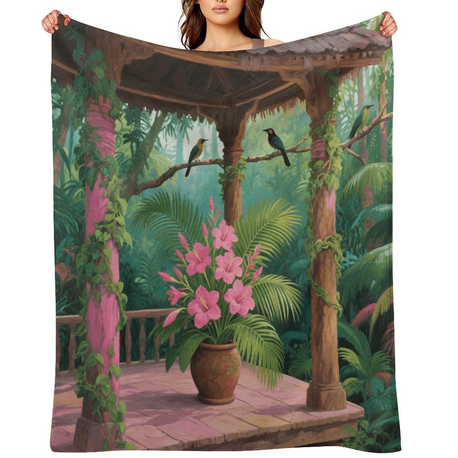 Tropical Flowers Palm Leaves Throw Blanket for Couch and Bed Super Soft Warm Lightweight Throw Blankets Cozy Fuzzy Flannel Blanket Personalized Decorative Blankets for Sofa Decor 40"x50"