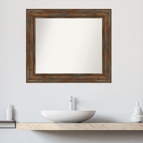 Miniatura 4 de Amanti Art Brown Bathroom Mirror for Over Sink, 26x30 Custom Made Alexandria Rustic Brown Rectangle Vanity Mirror, Medium Country Rustic Wood Frame,