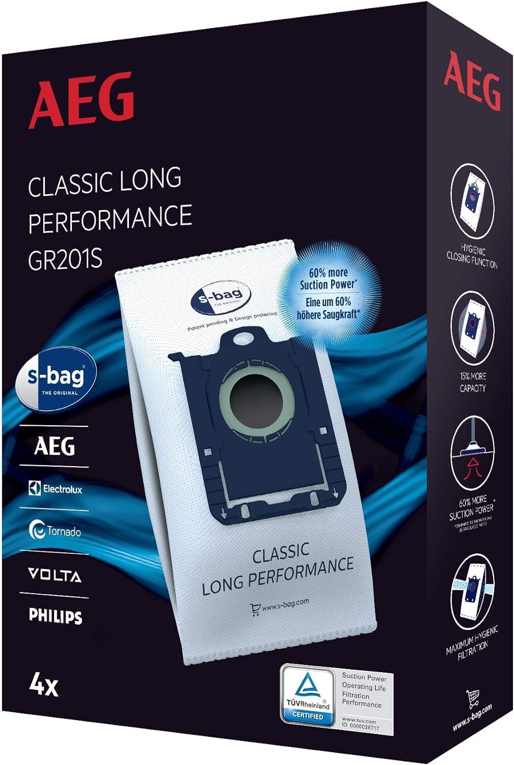 AEG VX82-1-ÖKO Staubsauger / 75% Recyclingmaterial / autom. Saugkraftregulierung / extrem leise auch auf Teppich & GR201S s-bag Staubbeutel Classic Long Performance (weiß)