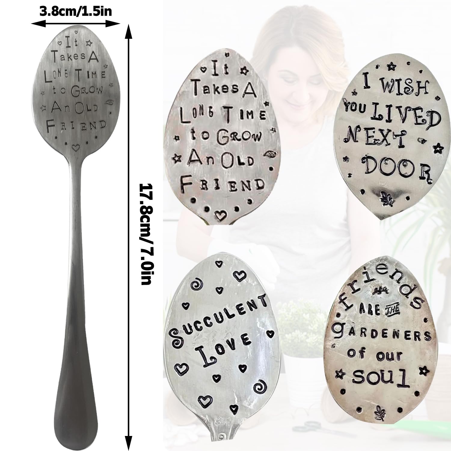 Garden Marker Friendship Gift, Silver Stamped Spoon Plant Markers, Garden Metal DIY Decorative Sign Plant Labels,Plant Lover Garden Decoration (I Love You to The Moon and Back)