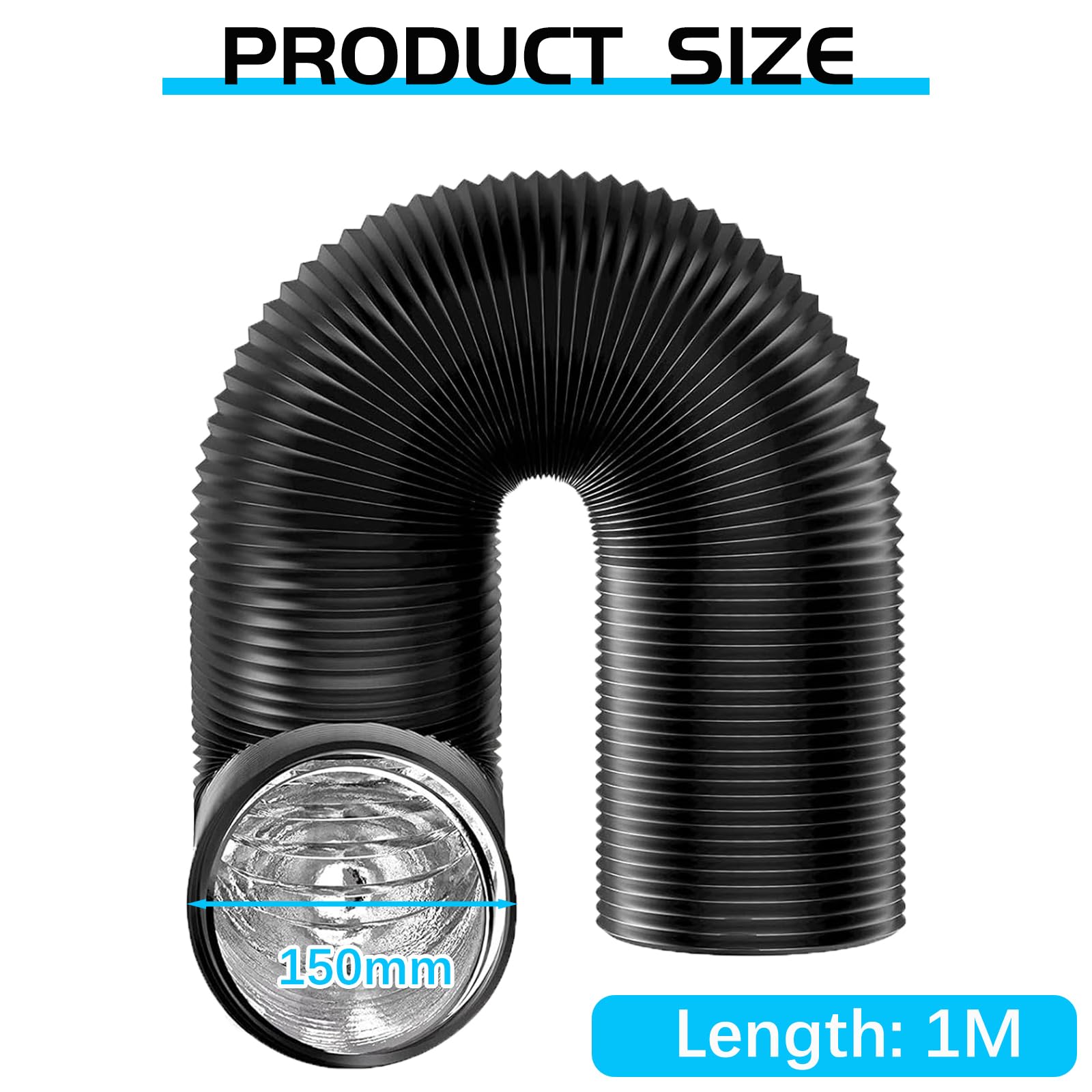 Warmfay 150mm Aluminium PVC Ventilation Air Ducting 1m, Flexible Tumble Dryer Vent Hose - Image 4