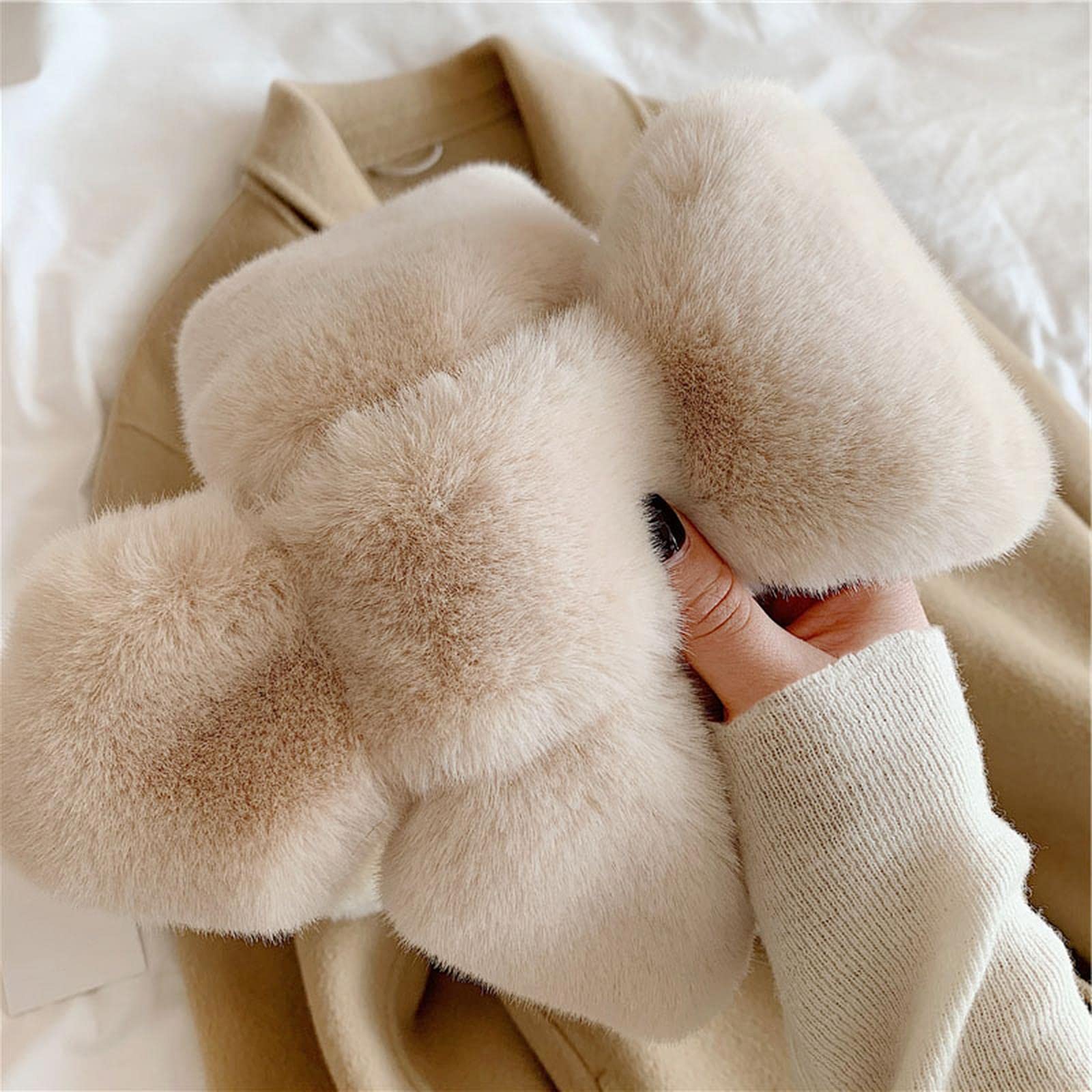 MOGSA Bufandas falsas de piel de conejo para mujer, bufanda gruesa de invierno para otoño