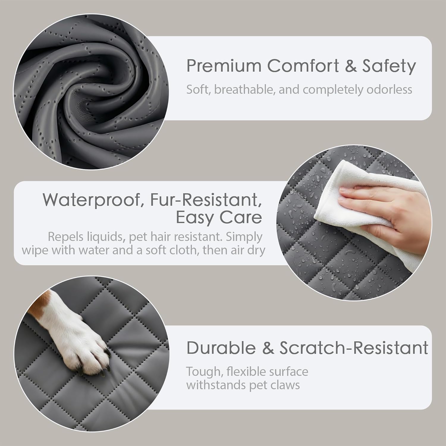 Microfiber Leather Dog Car Seat for Small & Medium Dogs, Waterproof Pet Car Seat with Washable Pee Pad, Scratch & Fur Resistant, Foldable Dog Bed for Home & Travel, Non-Slip Design, Matte Gray