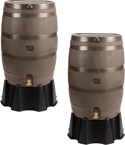 Miniatura 9 de RTS Home Accents Barril de lluvia de 50 galones con kit de enlace, barril de recolección de agua de lluvia de respaldo plano, kit de eslabones