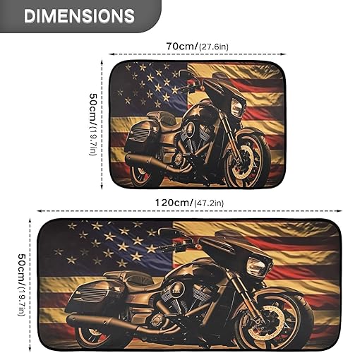 Miniatura 3 de Juego de 2 tapetes de cocina acolchados, cómodos, antideslizantes, absorbentes, lavables, tapetes de cocina vintage con bandera de motocicleta para