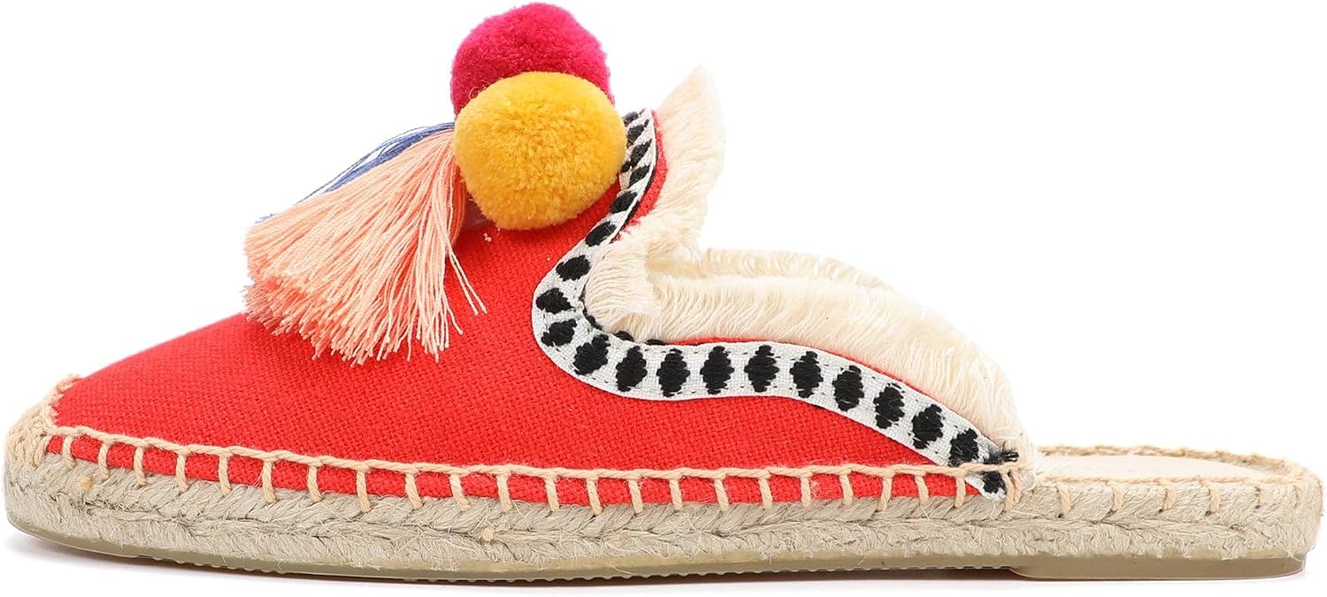 Espadrille Mules for Women, Tassel Slip On Flat Shoes