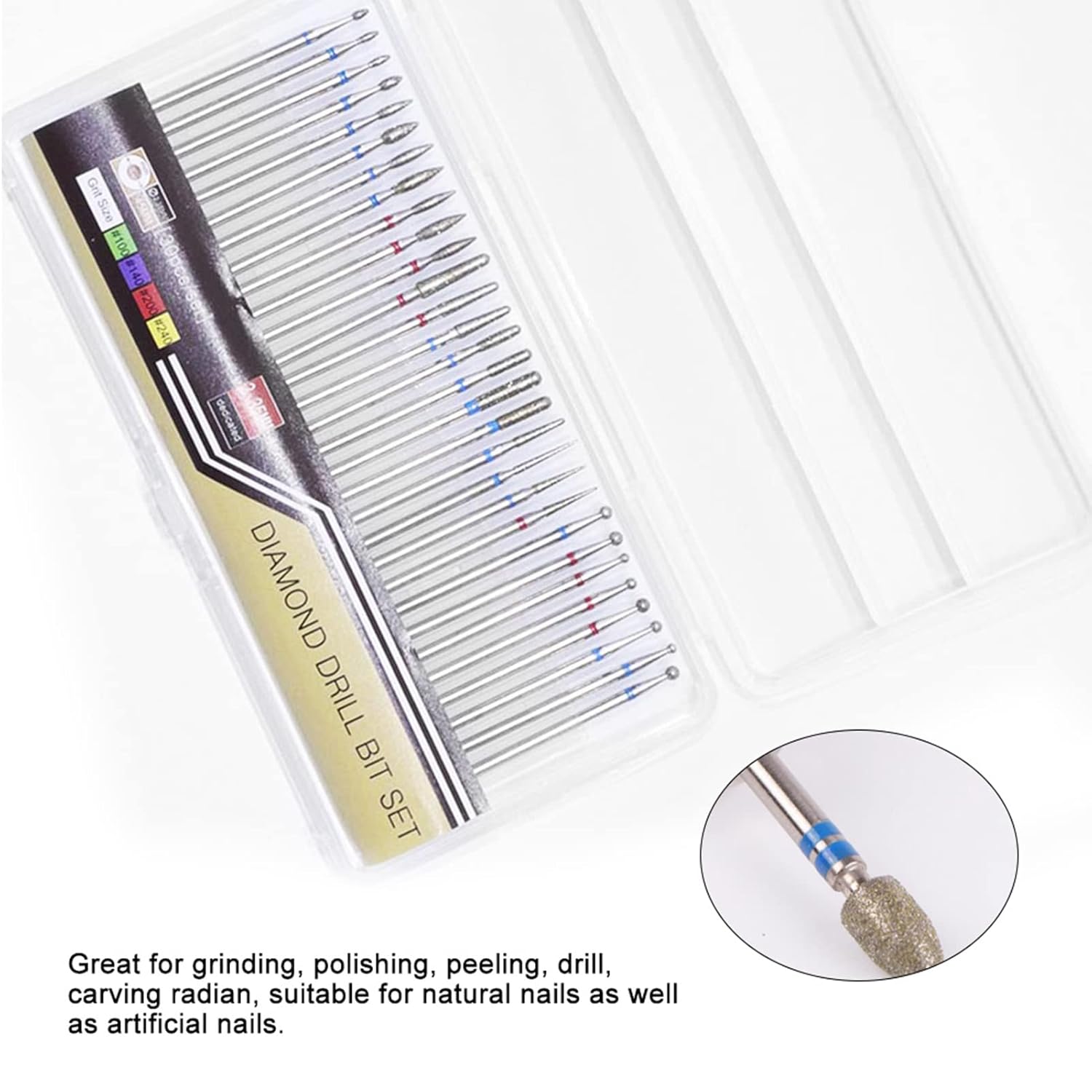 30 Pcs / Set Nail Drill Bits, Electric Rotary Diamond Nail File Drill Bits For Manicure Pedicure, Diy Nail Art and Cuticle Clean Grinding Polishing Peeling Drill Carving Radian Tools