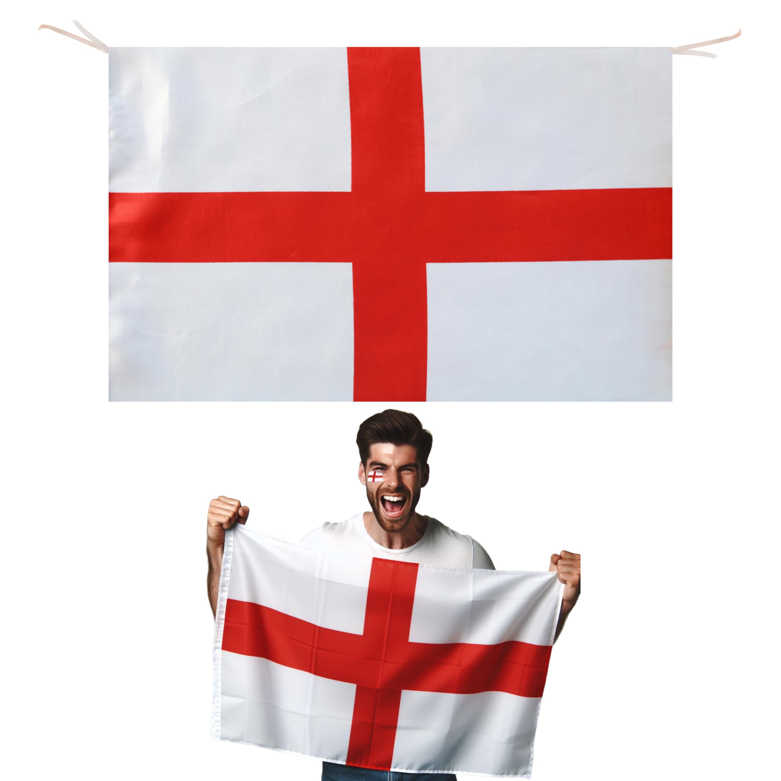 Lizzy England 2.5 x 1.6 FT (76 x 50 Cm) Flag | St George's Cross Red & White English National Flag Double Side for Football Euro Garden Street Party Decoration