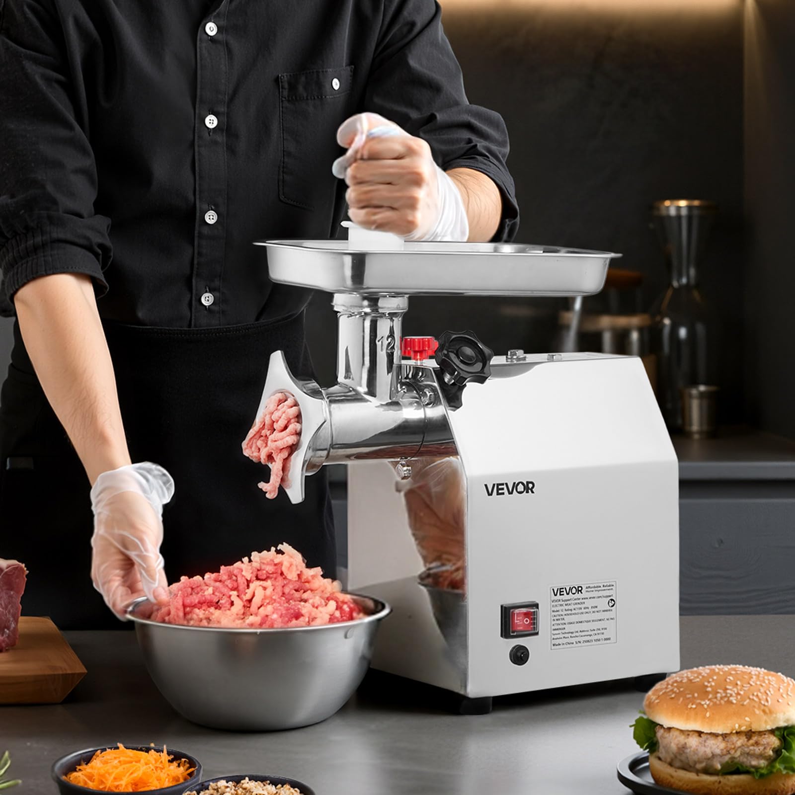 VEVOR Picadora de carne eléctrica comercial, capacidad 3 kg/min, picadora industrial n. ° 12 con 2 cuchillas de acero inoxidable, 2 discos de molienda, relleno de salchichas para cargas pesadas