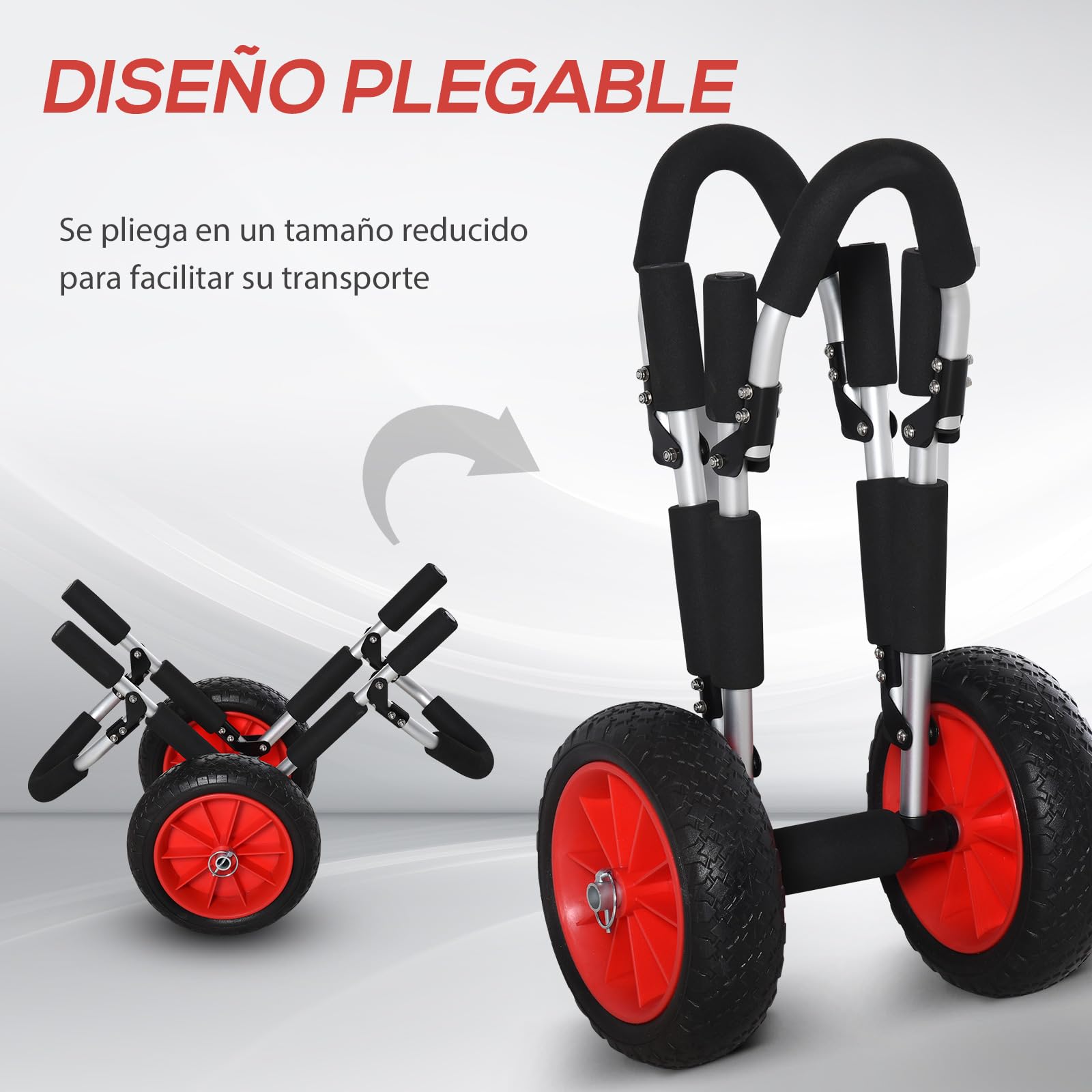 HOMCOM Carrito de Tablas de Surf Carrito de Transporte Plegable con 2 Ruedas Carga 45 kg y Marco de Aluminio para Tablas de Surf con Espesor Inferior a 12,5 cm 64x55x38,5 cm Negro y Rojo