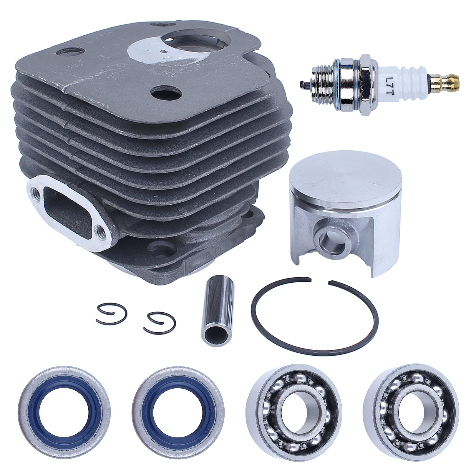 50mm Kit de Cilindro para Husqvarna Cilindro Pistón 268 250 para Motor Motosierra Piezas de Repuesto 5040168-02 con L7T Vela de Encendido+Sello de Aceite+Rodamiento de Cigüeñal