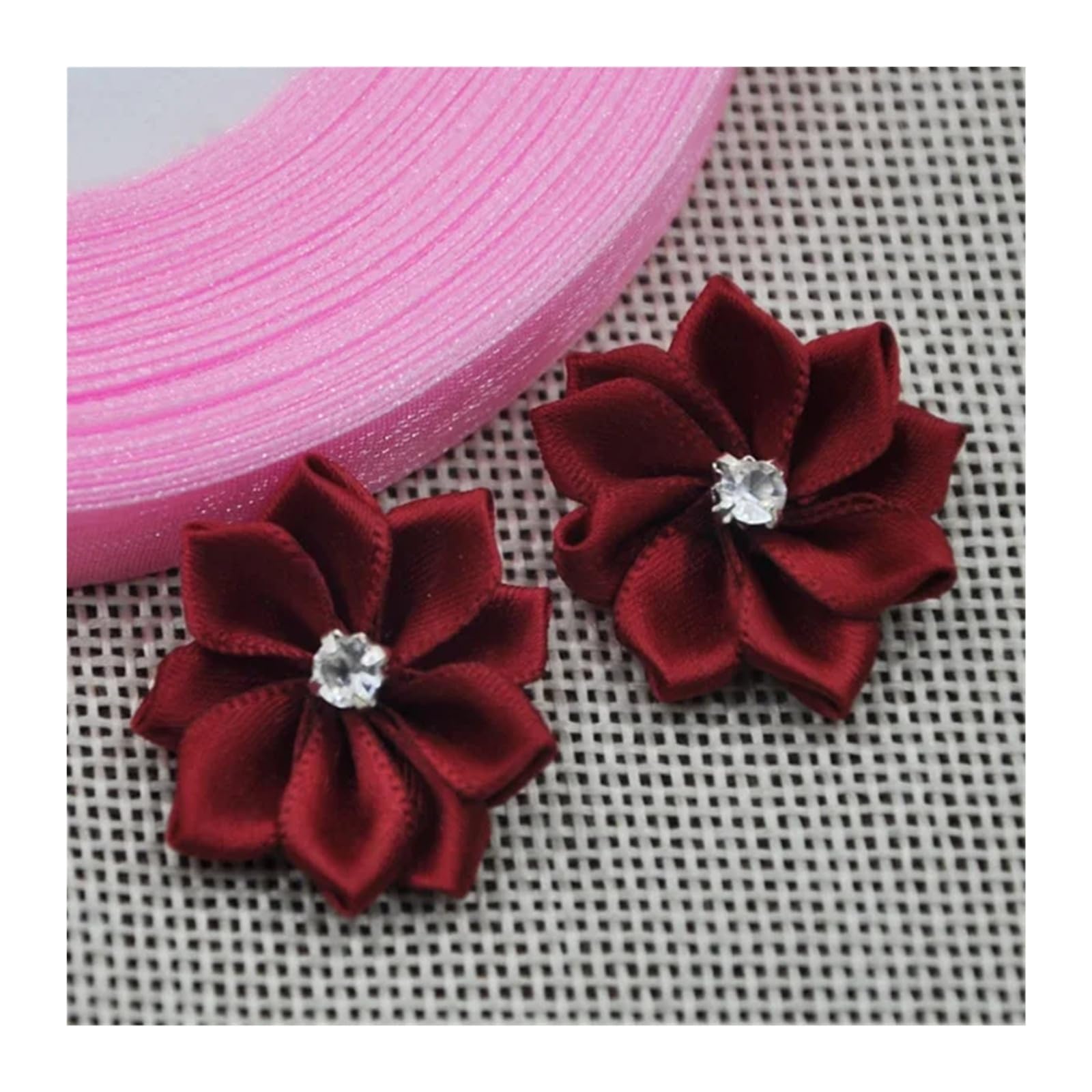 LOVSSU Fabric Flowers 20pcs 25mm Mix Color Ribbon Flowers With Rhinestone Garment Sewing Supplies Handmade Appliques(Color 1)