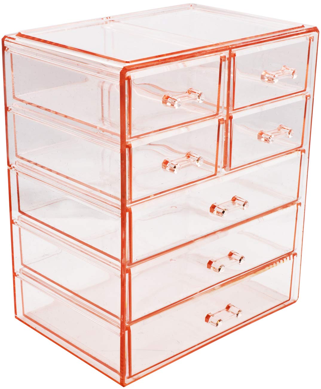 SorbusCosmetics Makeup and Jewellery Big Pink Storage Case Display- 3 Large and 4 Small Drawers Space- Saving, Stylish Acrylic Bathroom Case