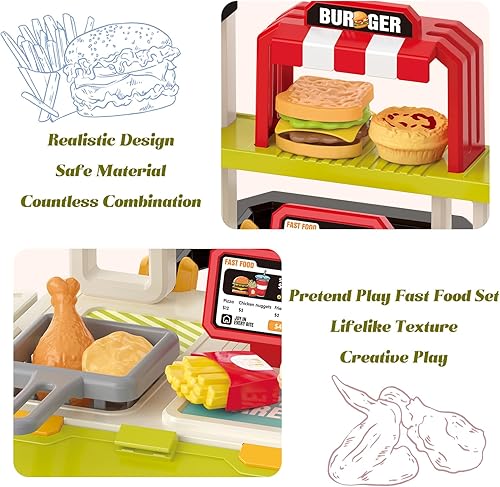 Miniatura 2 de Juguetes divertidos para niños, juego portátil de comida rápida para niños de 3 a 8 años, juguete realista de cocina al aire libre con 55 piezas,