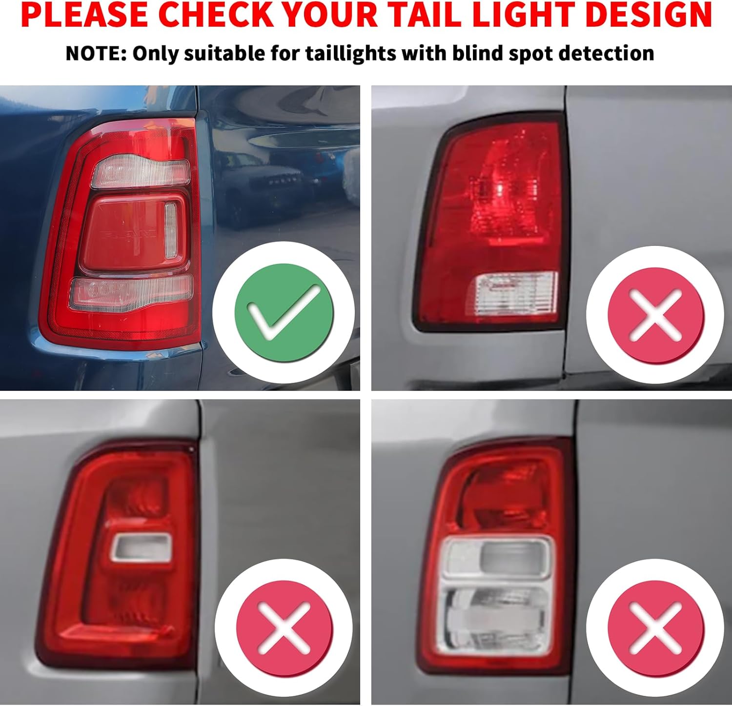 RAZPOY for RAM Tail Light Cover, Smoked Rear Light Lamp Guards Trim Compatible with Dodge RAM 2019-2024, Smoke Black (With Blind Spot Monitoring Sensors)