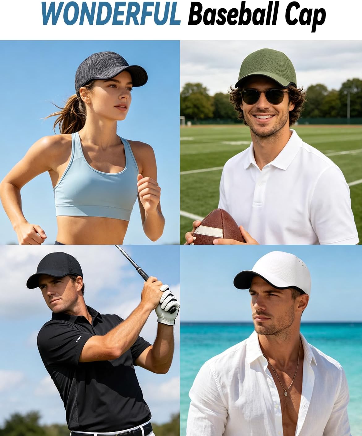 ZOORON Uncrushable Baseball Cap, Lightweight Hats with Breathable Air Holes, Low Profile Dad Hat for Travel Running Golf