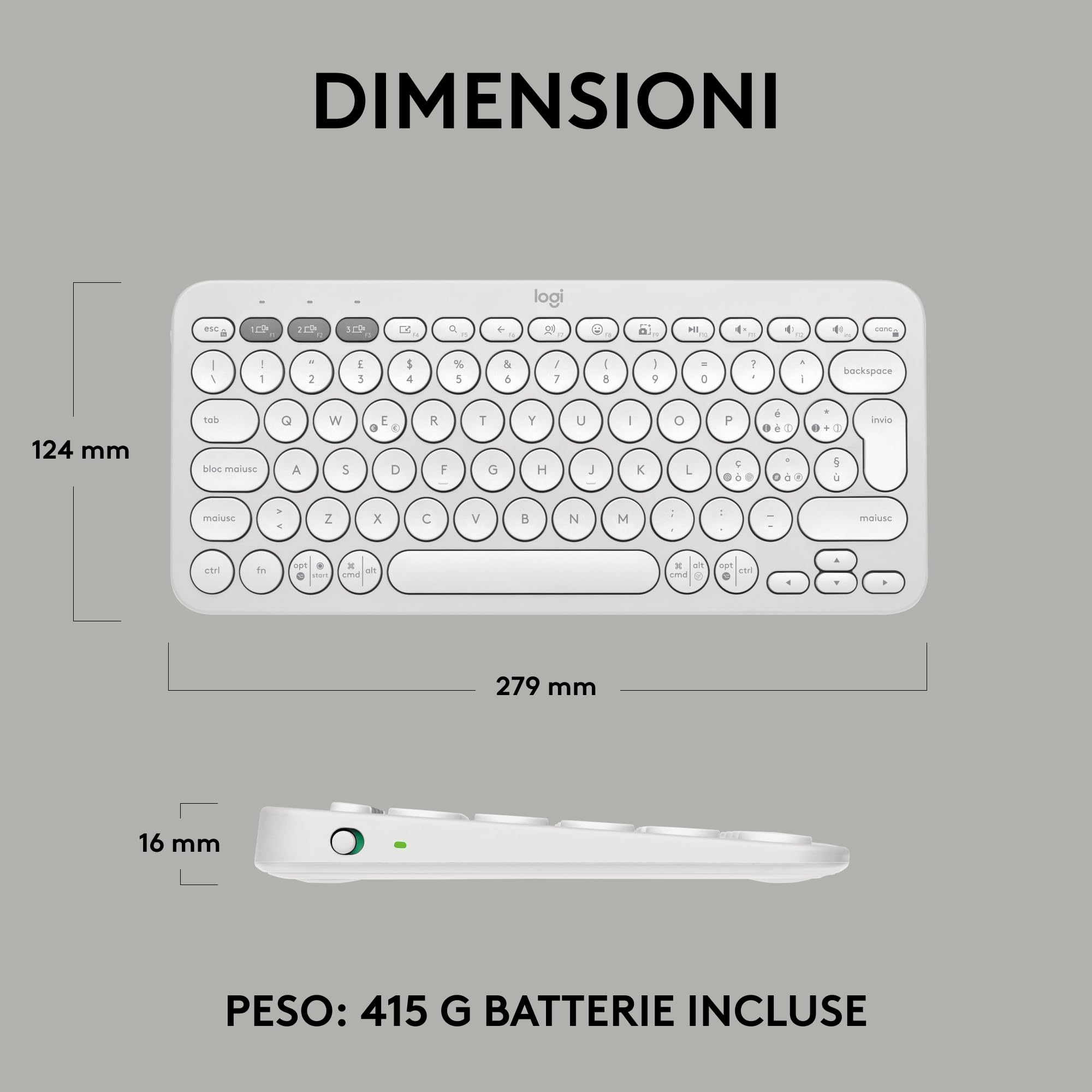 Logitech Pebble Keys 2 K380s tastiera wireless Bluetooth multidispositivo QWERTY italiano Bianco