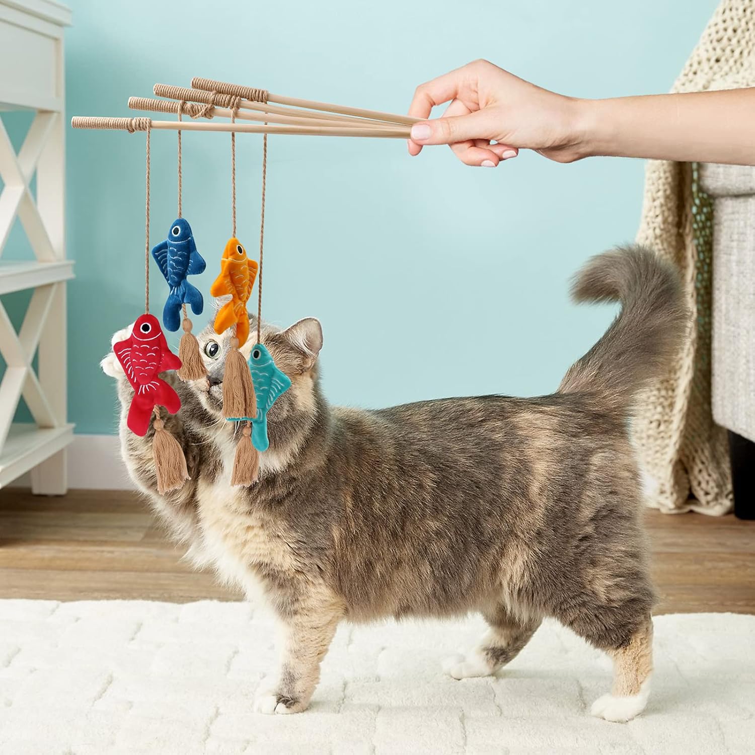 CiyvoLyeen Goldfishes Cat Wand Catnip Toys with Tassels Kitten Fishes Teaser Chew Knickknack Interactive Fishing Rod Pillows Catmint Plush Kitty Plaything Gift Ideas Set of 4 : Pet Supplies