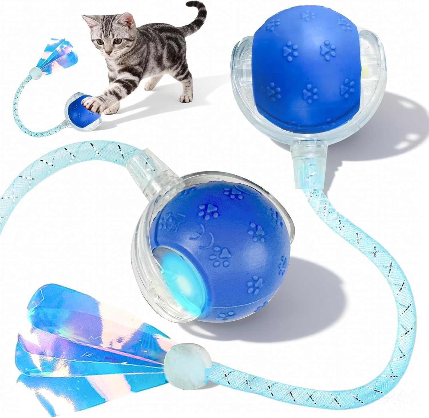 猫 おもちゃ 猫ボール 自動起動機能付き 360° 全方向回転 LED ライト搭載 Type-C 充電式 長尾電動猫 ボール 猫の運動不足解消 インタラクティブ猫遊び道具 猫 おもちゃ ボール ネコ おもちゃ 猫 動くおもちゃ (ブルー02-1, 02)