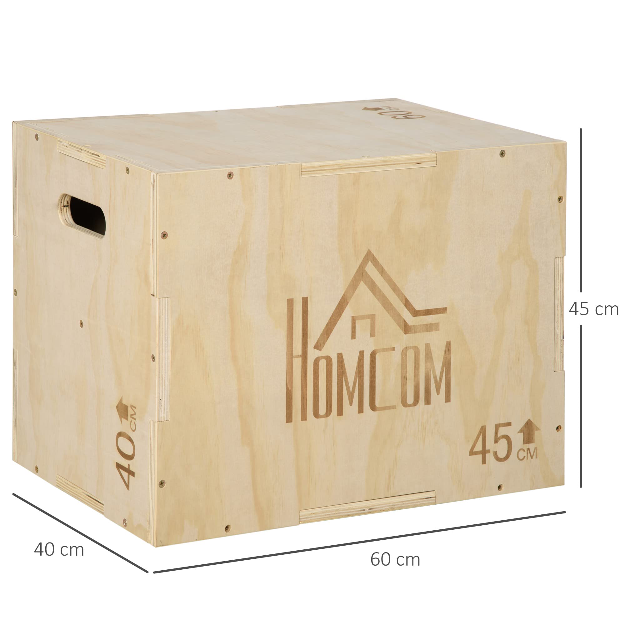 HOMCOM 3-in-1 Plyo Box Holz Plyometrische Sprungbox mit 3 Sprunghöhen Griffen Step-Up Jumping Box Plyometric Platform Fitnessgerät für Plyometrisches Training Workout Fitnessstudio
