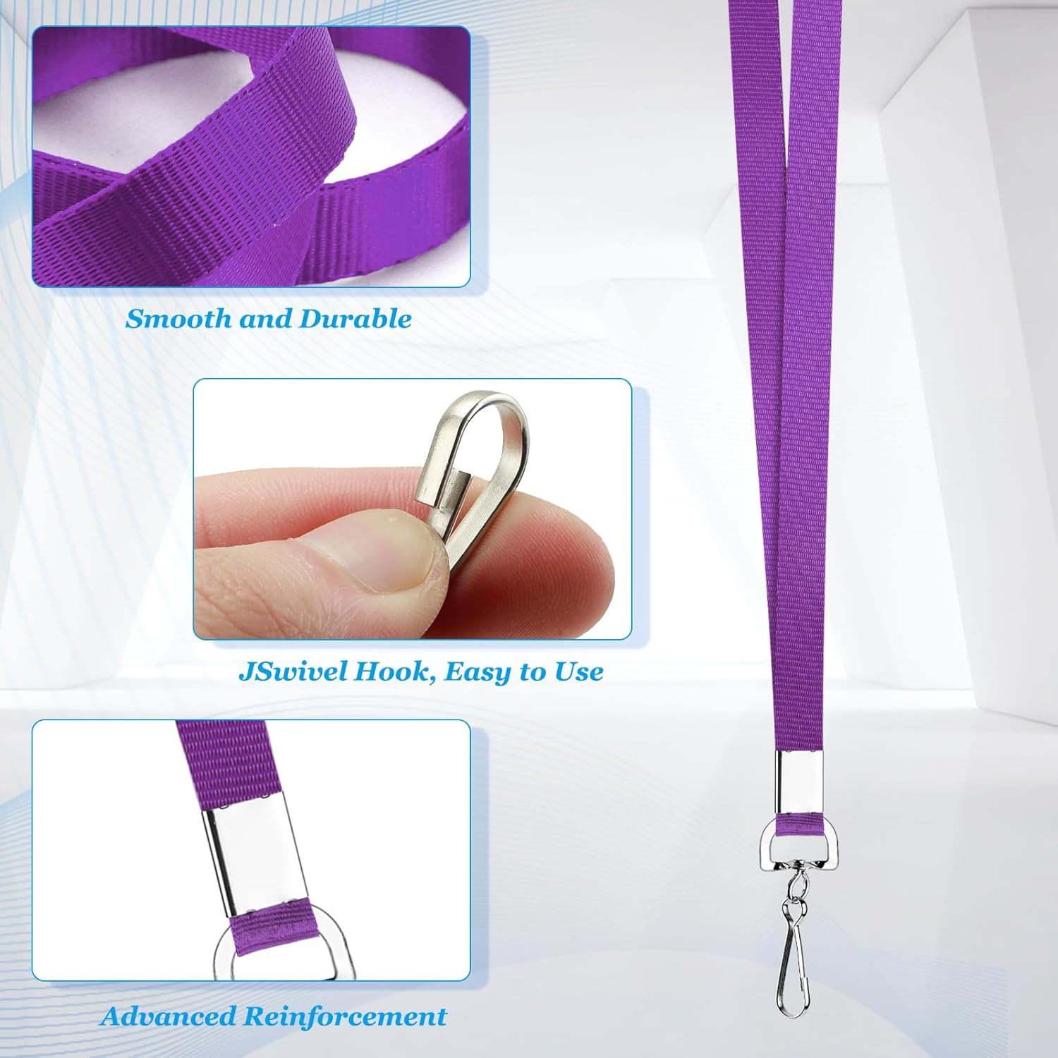 50 Pack Bulk Lanyard for ID Badge Holder Durable Flat Lanyard with Swivel Hook and Badge Clip (Purple) - Image 2