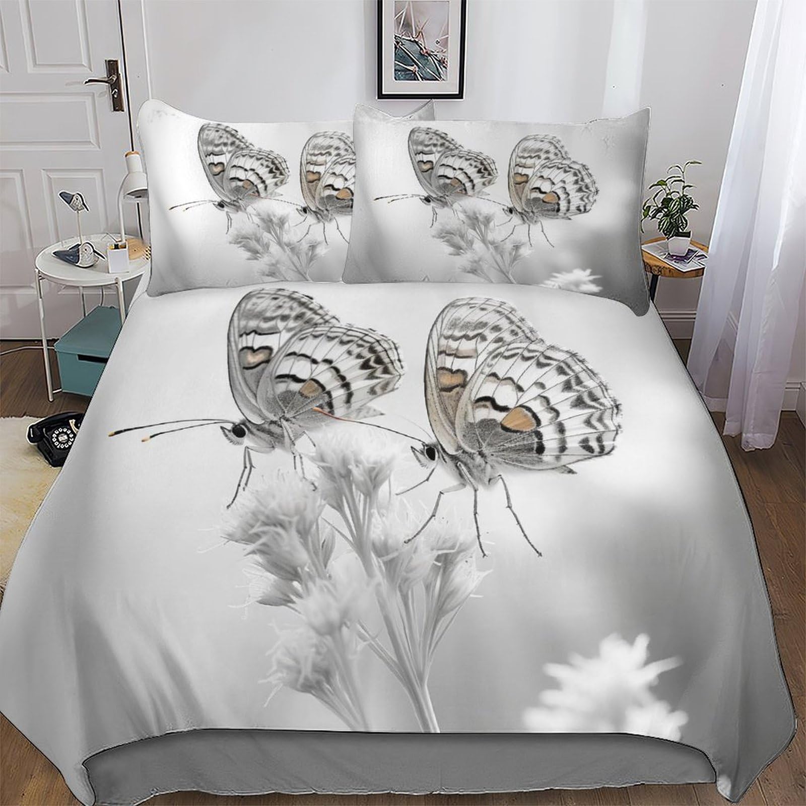 Parure de lit papillon 3 pièces 220x240 housse de couette microfibre et taies d'oreiller adulte enfant
