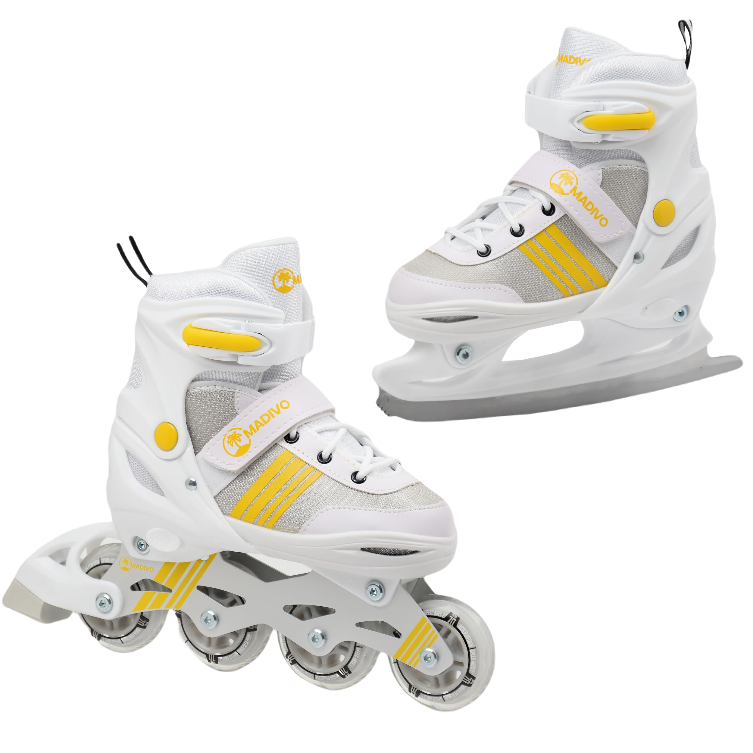 MADIVO Duo Set 2in1 Inliner/Schlittschuhe VERSTELLBAR | für Kinder und Jugendliche | Damen Herren Inline-Skates umbaubar zu Eislaufschuhe | Größen: 34-37, 38-41