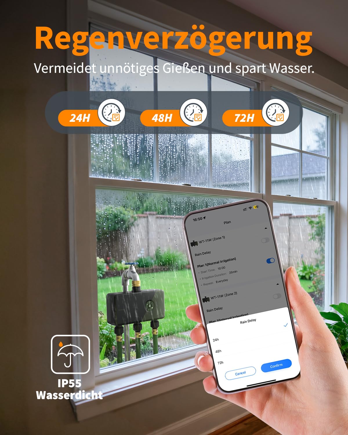 Diivoo WLAN Bewässerungscomputer mit 3 Ausgängen, Messinganschlüssen
