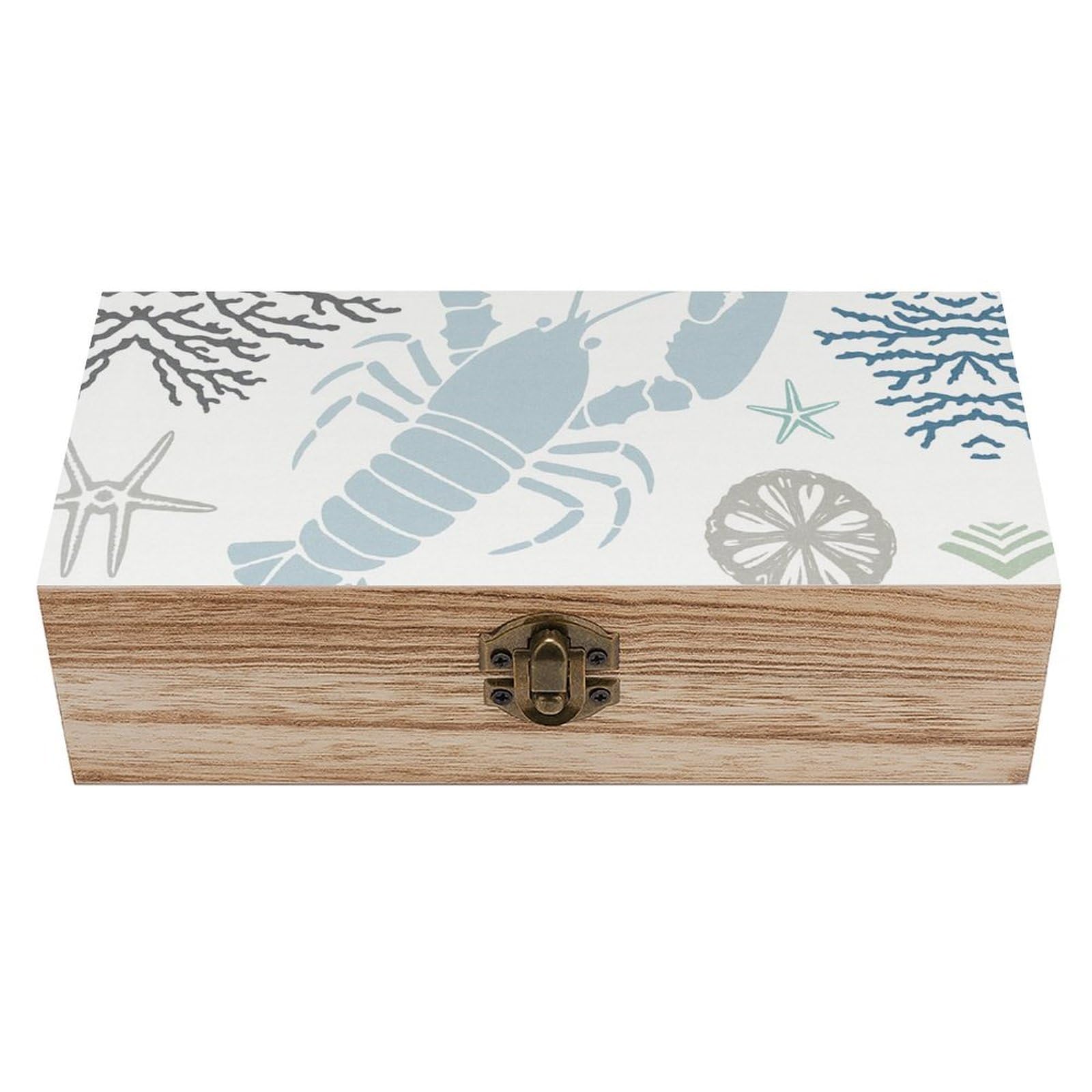 SMAZDFXX Ocean Lobster Coral Starfish Wooden Storage Box Multipurpose Decorative Box for Jewelry Photo Home Decor