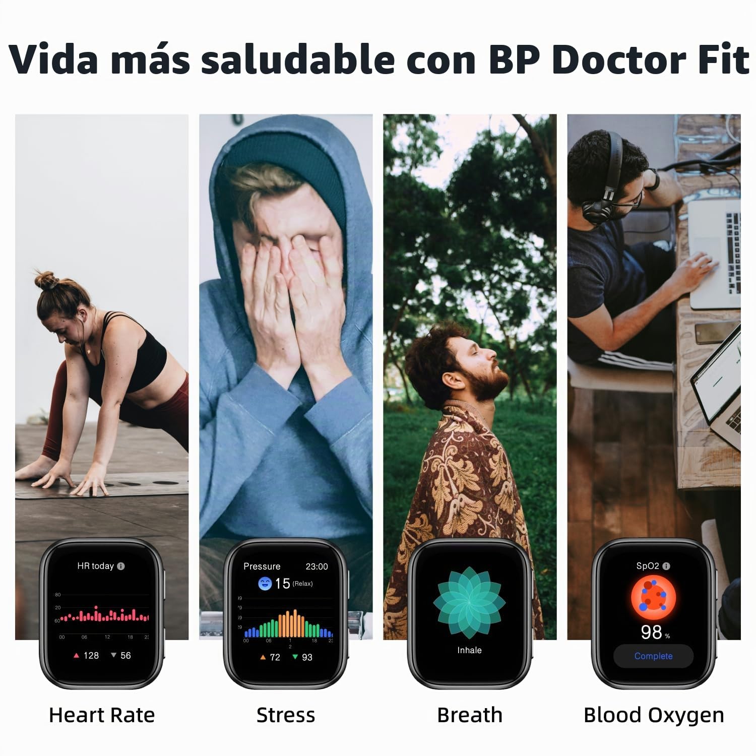 Reloj inteligente, reloj de presión arterial, 1,95 pulgadas, con manguito de bombeo de aire, esfigmomanómetro para dormir y registro deportivo para más de 50, compatible con Android e iOS