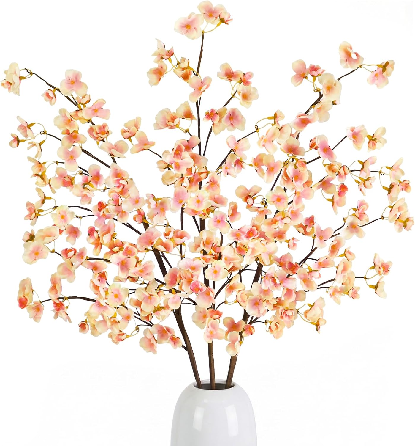 Uieke 3PCS Silk Cherry Blossom Branches, 40.5in Artificial Cherry Blossom Flowers Long Stems Fake Flowers Arrangements for Tall Vase Wedding Home Spring Japanese Decor, Yellow Pink