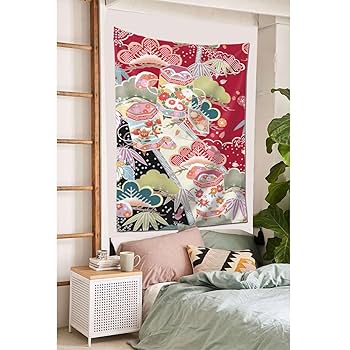 壁掛け タペストリー 着物 和柄 Amazon.co.jp: タペストリー 60×51インチ 和風の絵 かわいい花 和柄