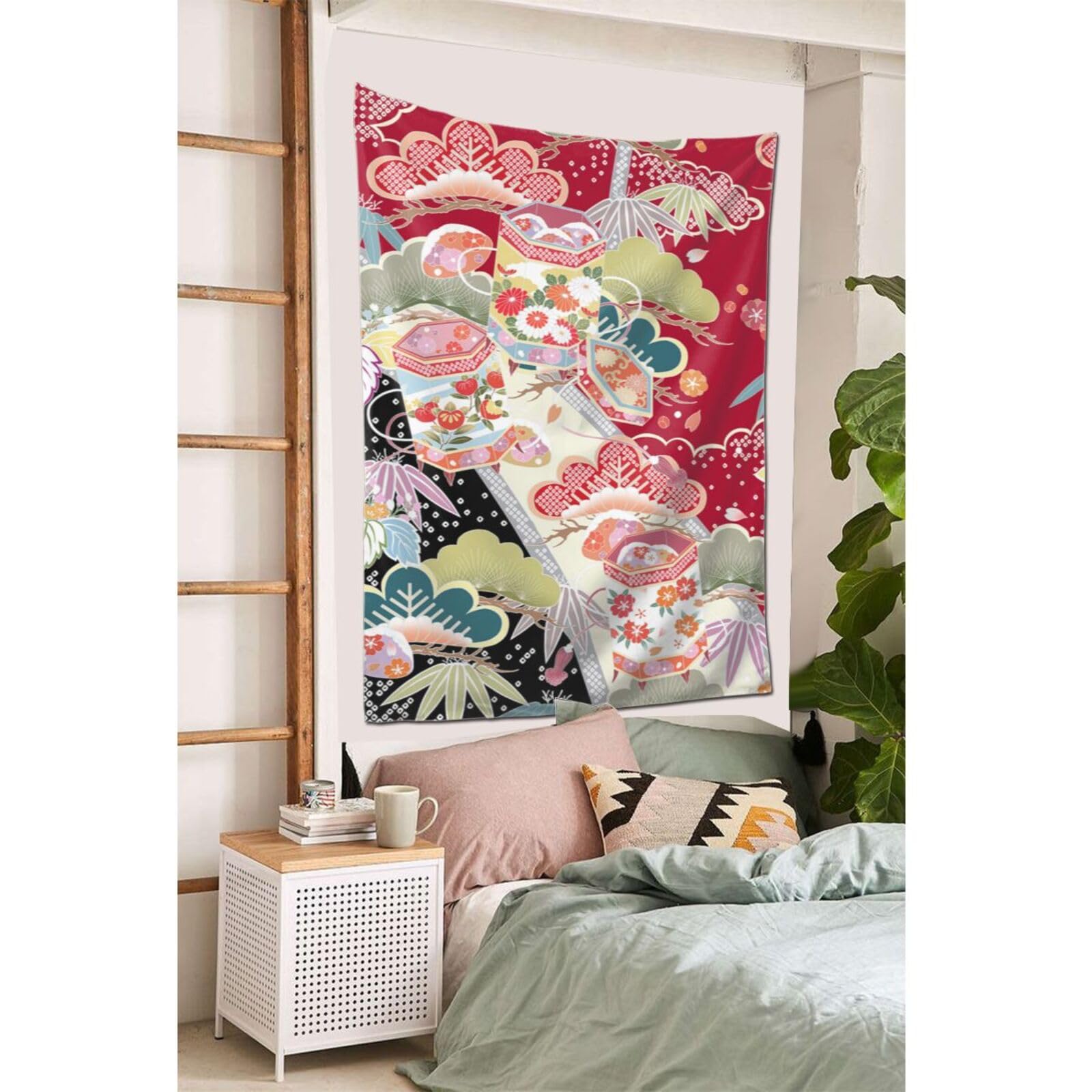 Amazon.co.jp: タペストリー 壁掛け 大判 和風の絵 かわいい花 和柄