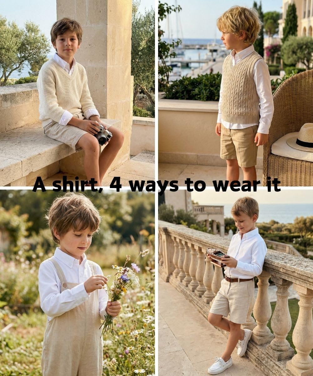 Visaccy Boys' Button Down Shirts Kids Long Sleeve Solid Collared School Shirt for Toddler Boy Size 2T-20 - Image 3