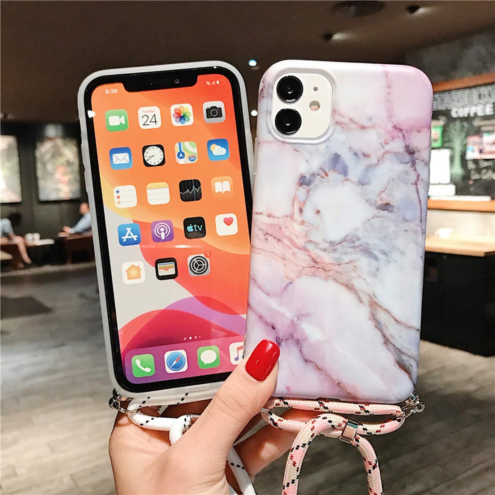 Amazon.co.jp: マーブルストラップネックコード電話ケースFor iPhone