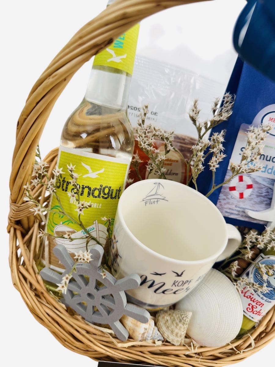 Meer macht glücklich Geschenkkorb | Mit exklusiven Leckereien aus dem Meer | Präsentkorb für wahre Genießer | Ideal für jeden Anlass
