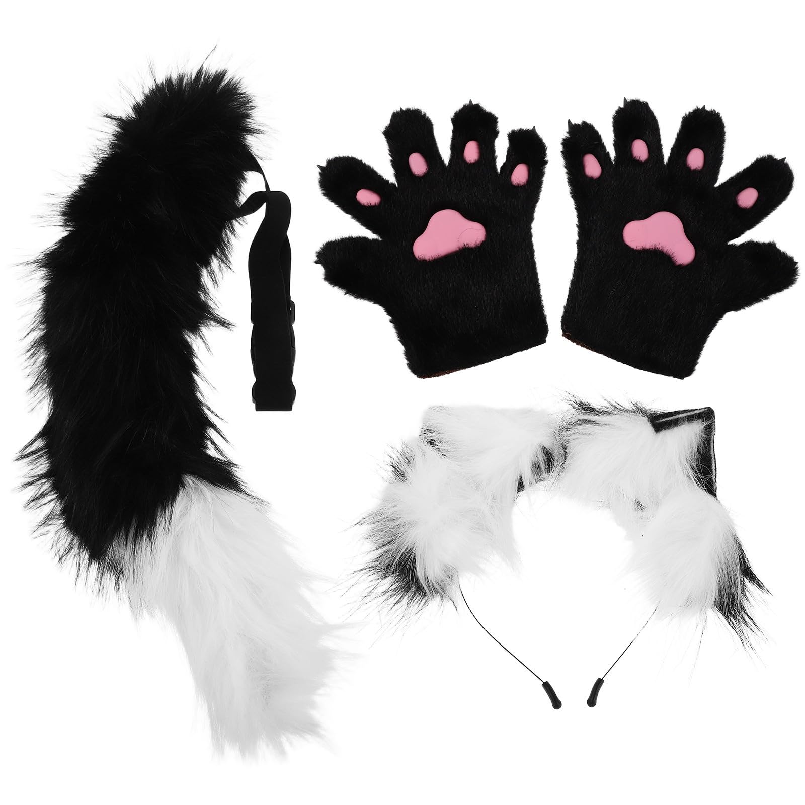Diadema de Animal con Orejas de, y Manoplas de Felpa y Plástico, Accesorios para Cosplay para Adultos, Halloween y Juegos de Rol