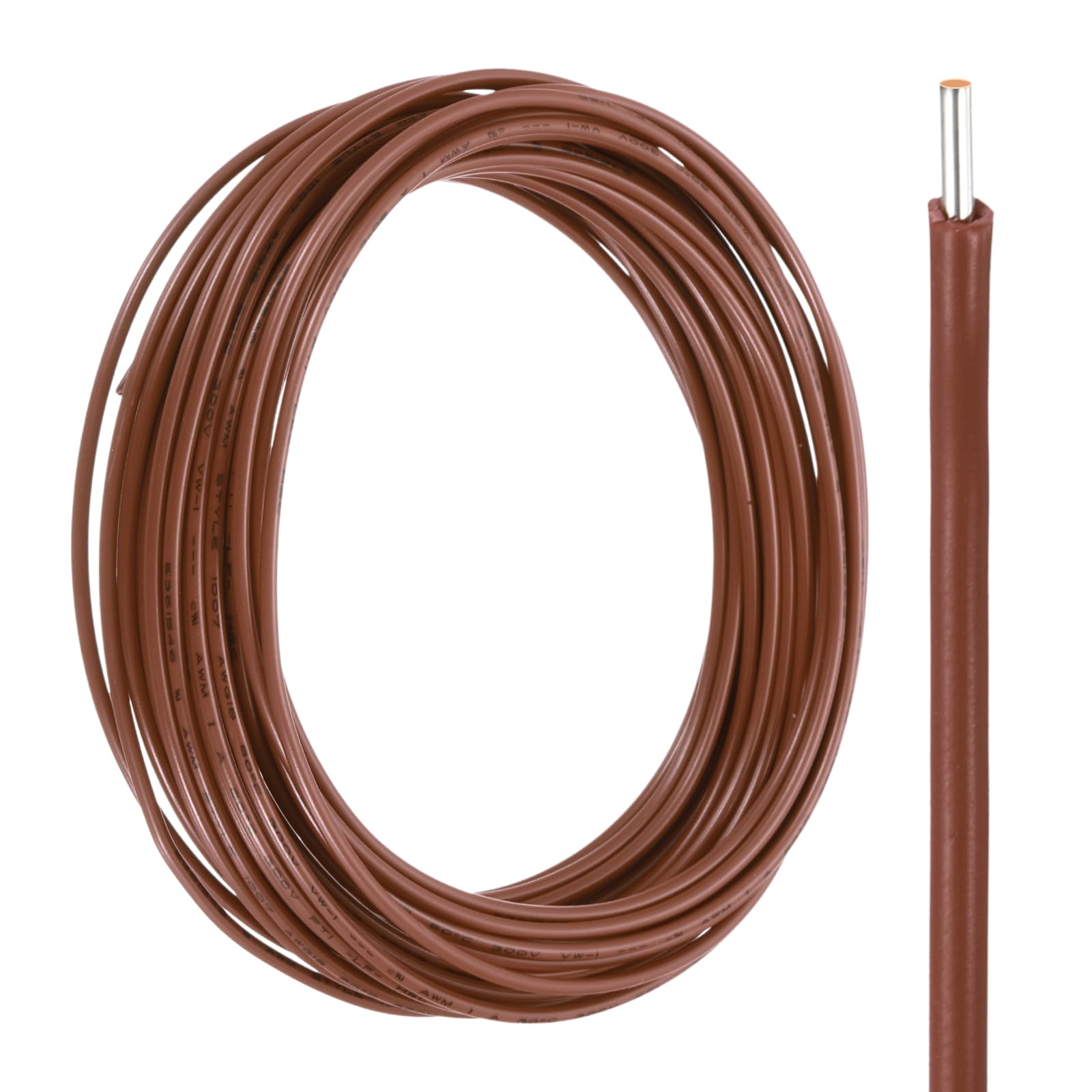 sourcing map UL1007 Solid Core Wire, 18 Gauge 25FT 300V 18 AWG Electrical Wire Tinned Copper PVC 80 Degree High Temp Internal Wiring for Fixed Installations, Appliances, Brown