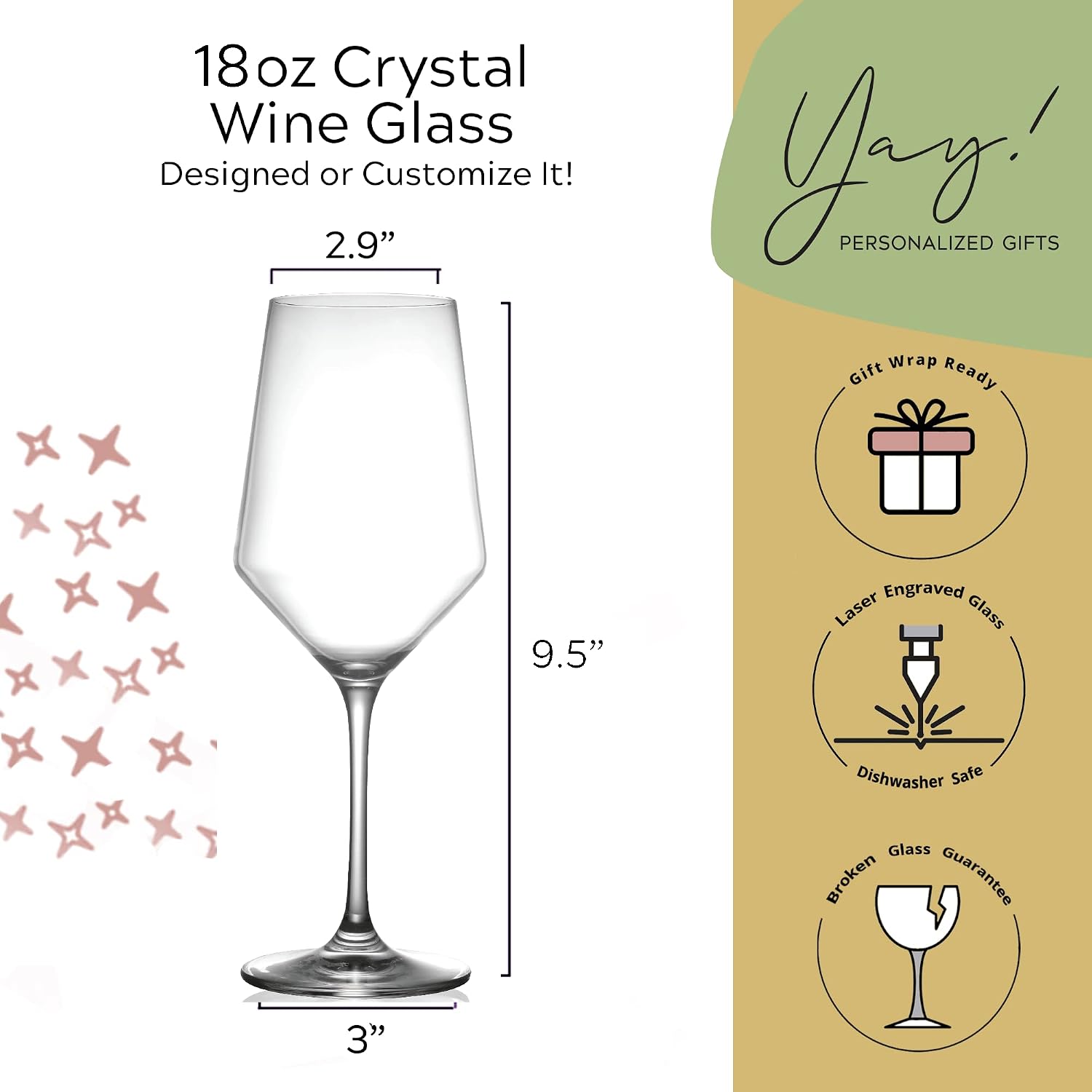 Custom Text Glass - Engraved Glass With Your Custom Text - Several Fonts Available - Personalized Gift For Any Occasion (18oz Crystal Wine)