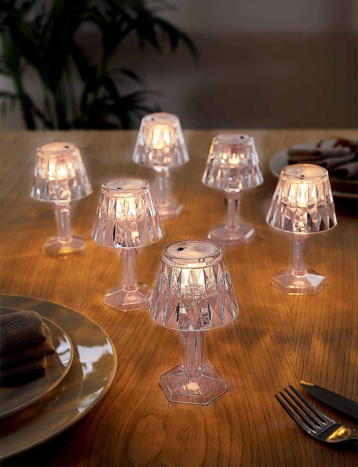 Chums Battery Operated Mini Table Lamps (Set of 6) Crystal Effect LED Mood Lights, Cordless Decorative Lamps Multi