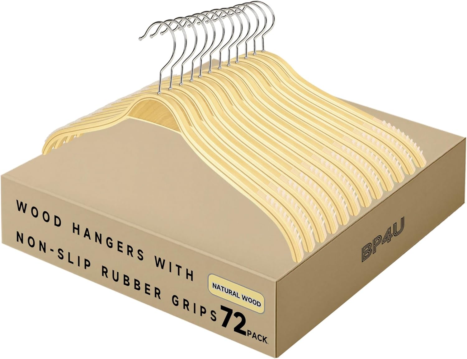 Slim Birch Wood Hangers with Soft Non-Slip Rubber Strips, 12-Pack 360° Swivel Hook Wooden Hangers with No Shoulder Bump for Sweater, Shirts, Camisole, Jacket, Dress, Sleek and Space-Saving Design