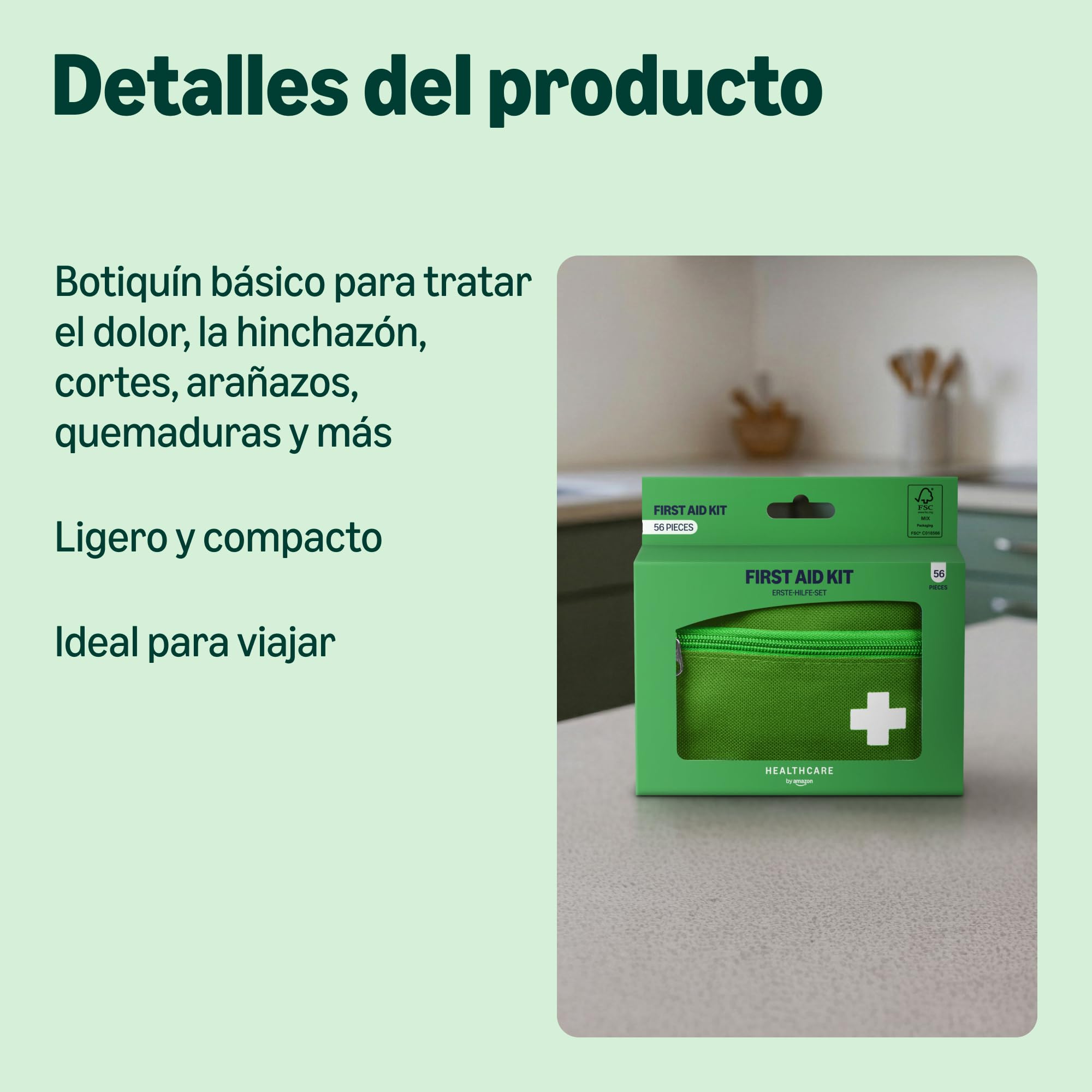 Healthcare by Amazon - Kit de primeros auxilios, Verde, 56 unidades (Anteriormente una Marca de Amazon Basic Care, el Mismo Producto)