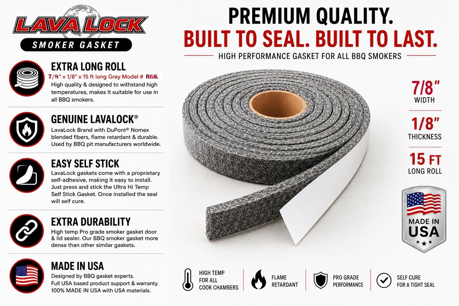 LavaLock Nomex Kit de joints de rechange haute température pour couvercle en céramique Lg XL Big Green Egg