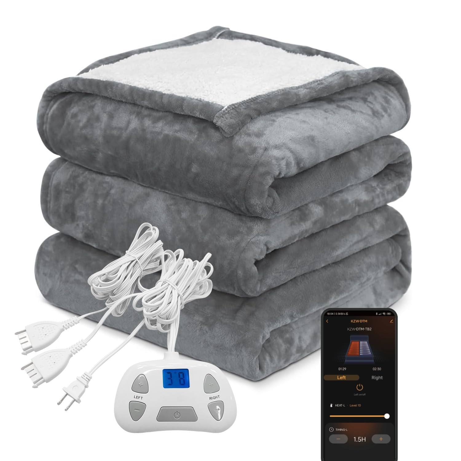 Heated Blanket King Wi-Fi Electric Blanket, Single Controller, Heating Blanekt 10 Heated Levels 12 Hours Timer, Schedule Options Machine Washable Dark Gray